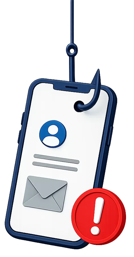 Teléfono con símbolo de alerta por intento de fraude